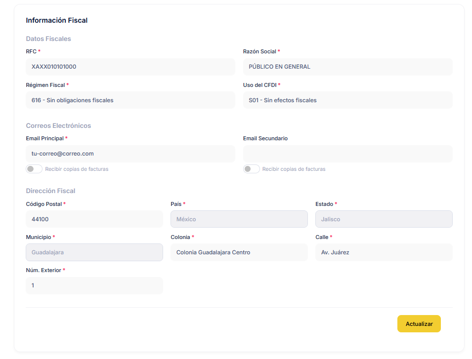 Carga de datos fiscales